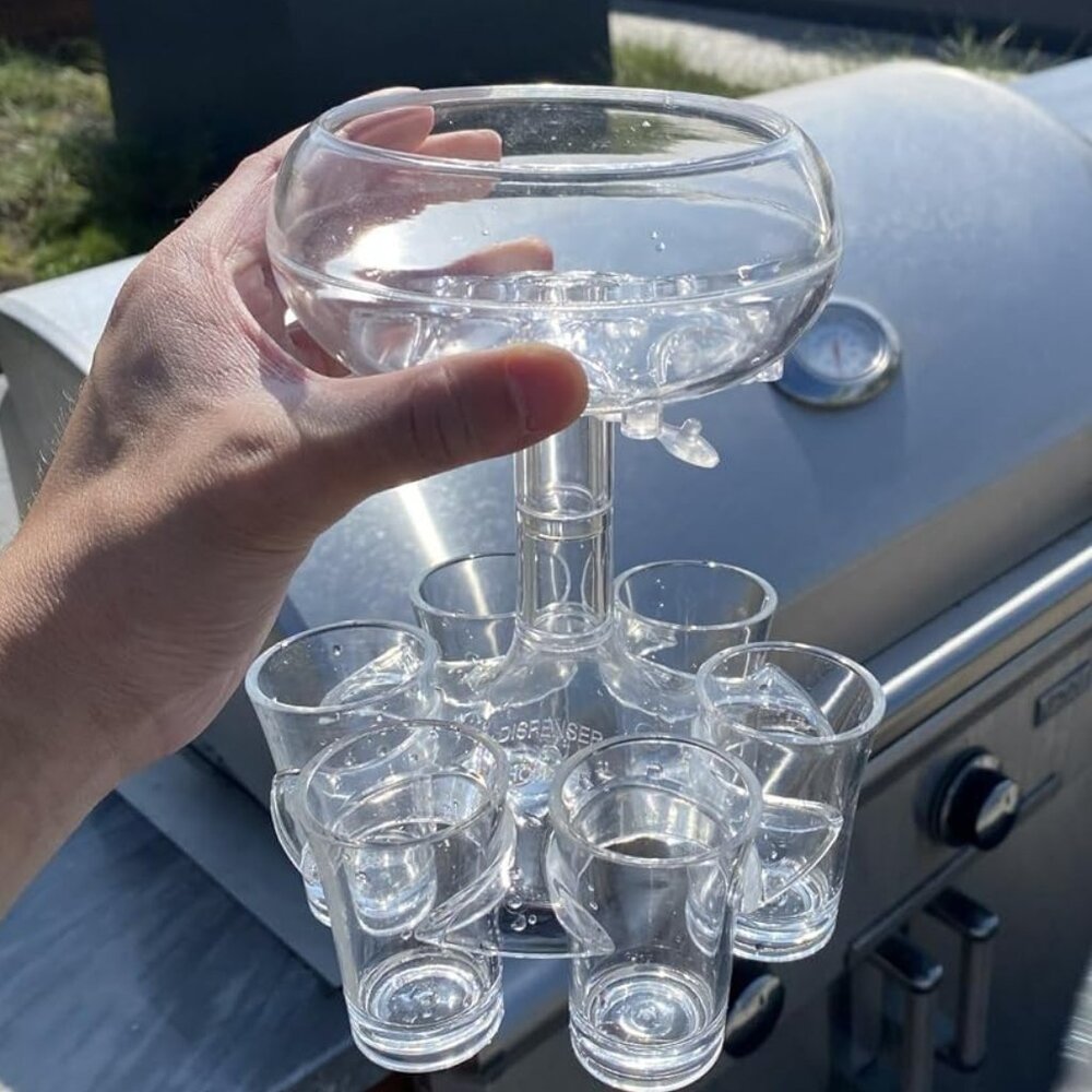 Six-Shot Liquor Dispenser and Holder with 6 Durable shot glasses – Clear Acrylic